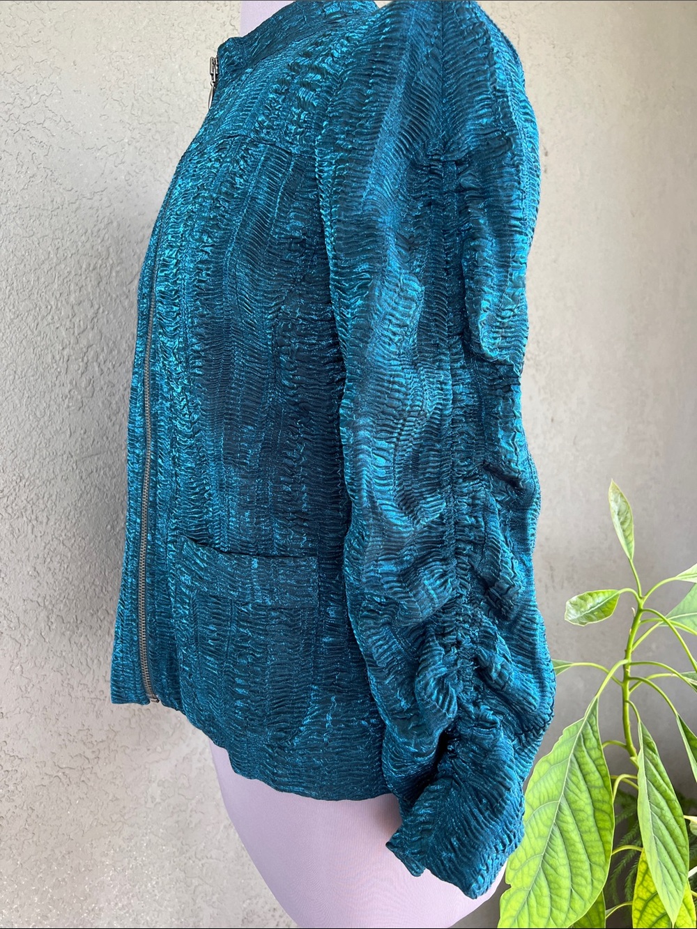 Chico’s Deep Teal Crinkled Long Sleeve Zip-Up Jacket Vintage 90’s Women’s Sz 1 - Picture 5 of 9